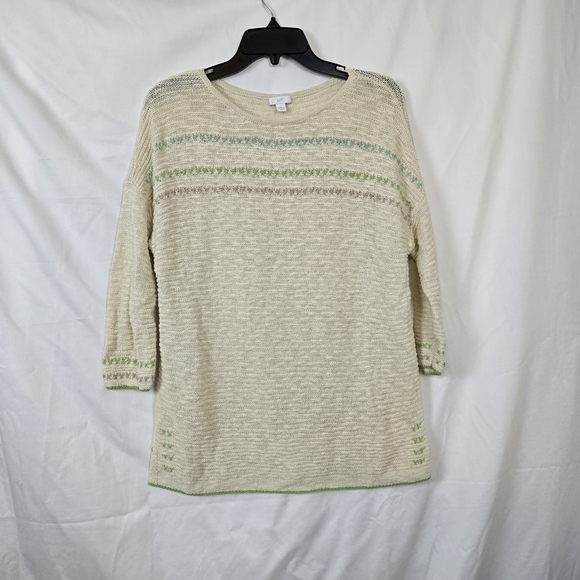 J. Jill Sweaters - J. Jill Ivory Textured Boat Neck Crochet Embroidered Airy Casual Sweater Top XS